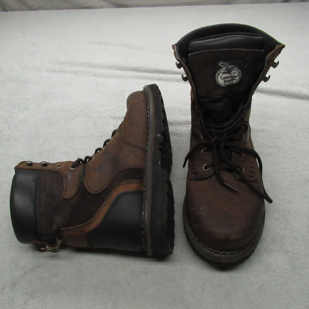 Georgia Boots Men Work Boot 9W Brwn Leather 8" Brookville Waterproof Lace Logger